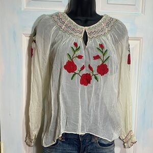 Embroidered Floral White Blouse